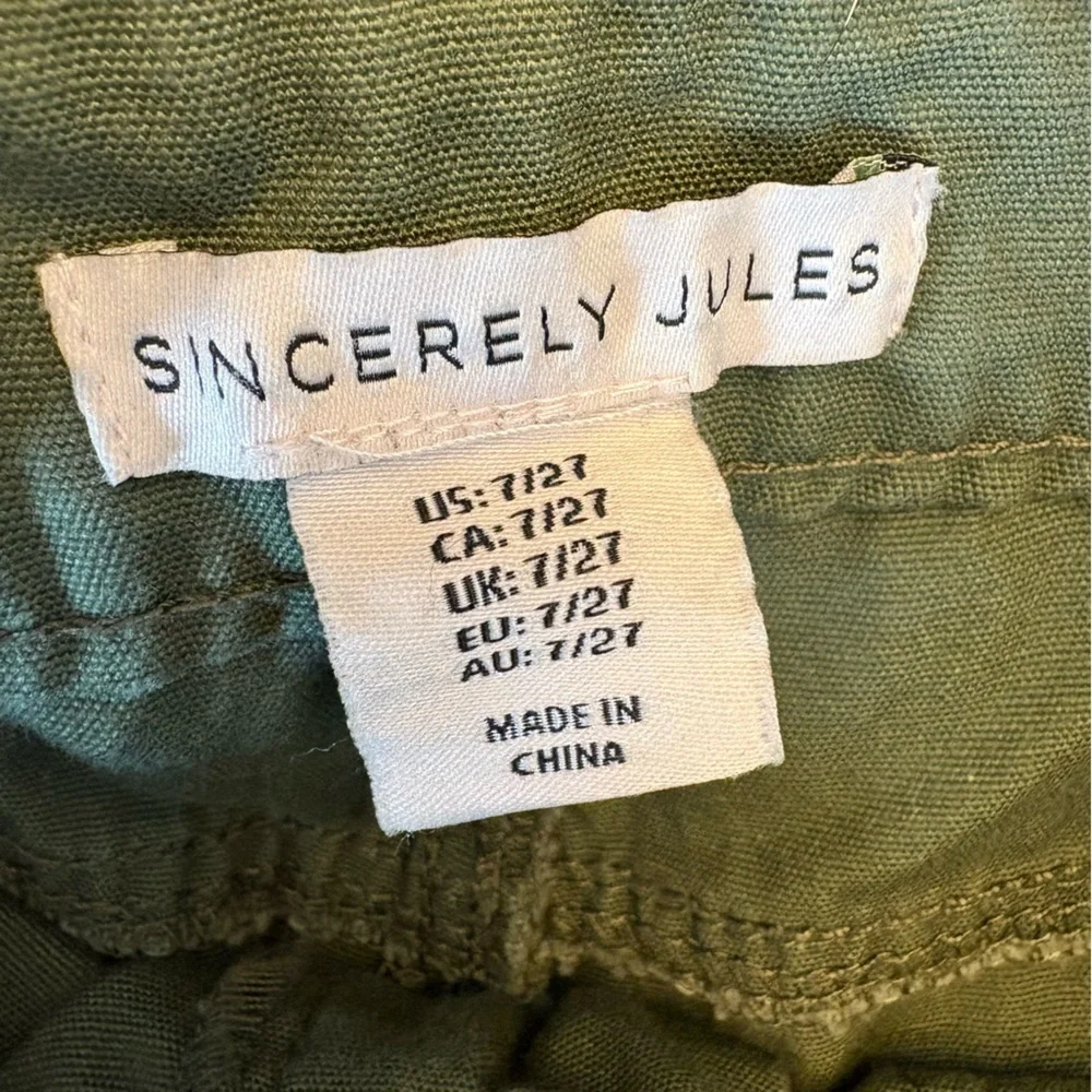 Sincerely Jules Olive Green Cargo Straight Leg Pants Military Vibe Size 7 (27)